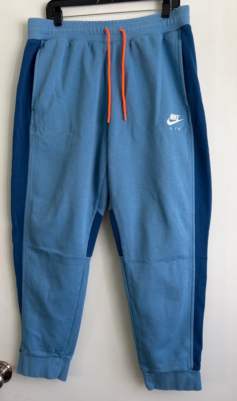 Nike Air Men's Fleece Jogger Sweatpants Colorblock Blue Orange Drawstring XXL